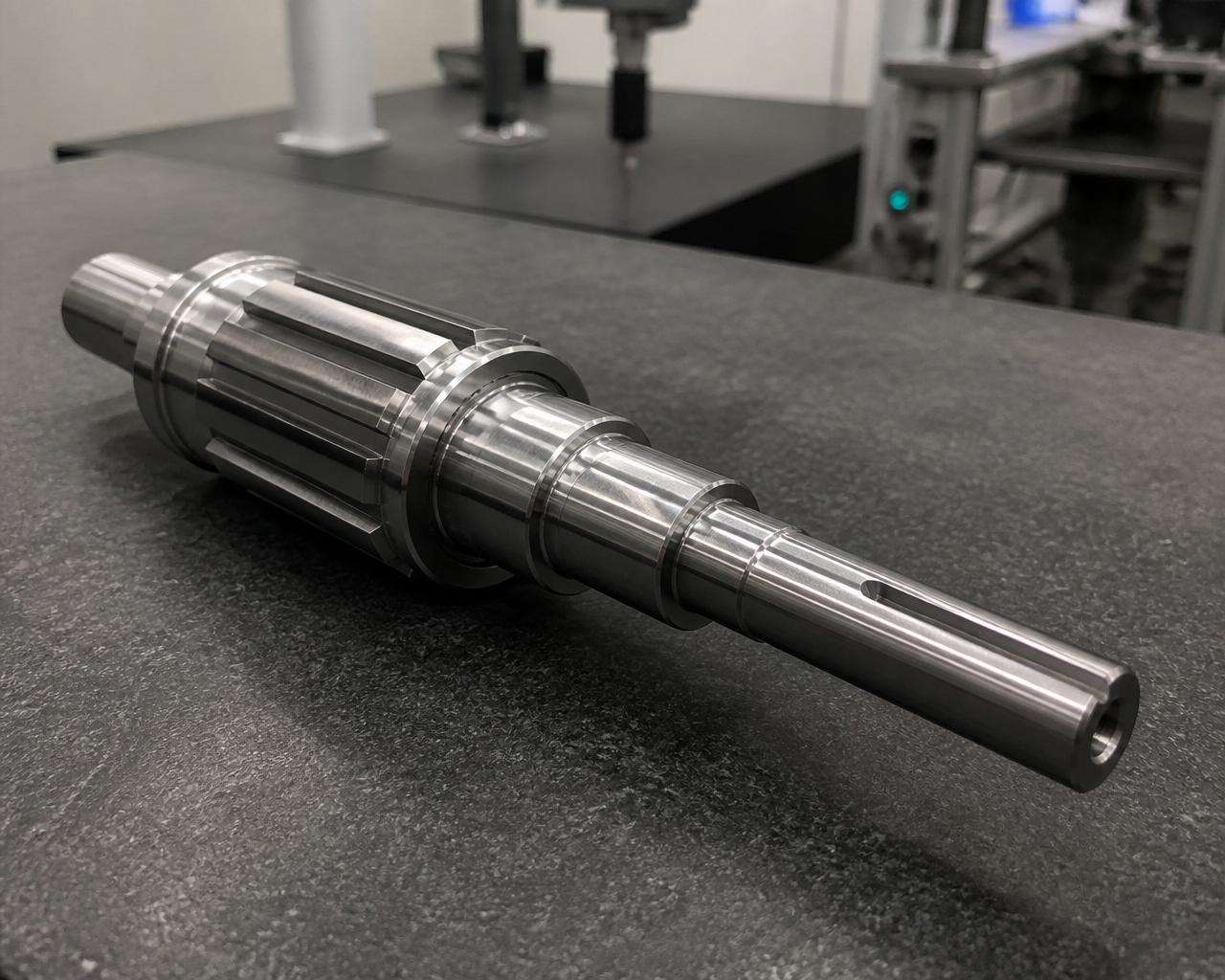 EV BLDC motor rotor shaft on blueprint background